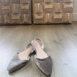 H&M Women's Taupe Velvet Pointed Slingback Flats